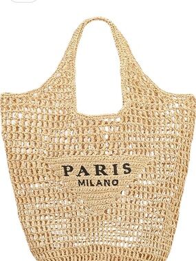 PARIS MILANO Natural Woven Straw Tote Bag / Beach Bag. Brand New